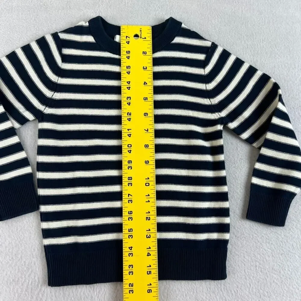 H&M Sweater Kids 3/4T Striped Navy Blue & White 100% Cotton Crewneck Knit